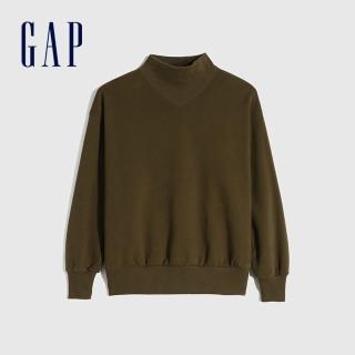 【GAP】女裝 碳素軟磨系列 刷毛半高領休閒上衣(655690-橄欖綠)