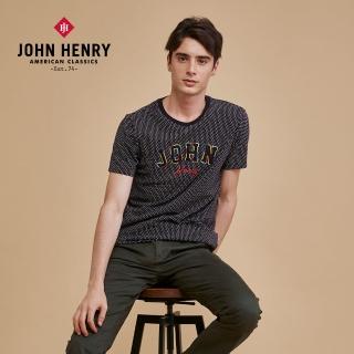 【JOHN HENRY】彩色邊框刺繡文字T恤-黑
