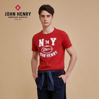 【JOHN HENRY】NY美式足球文字印花T恤-紅