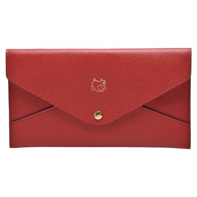 【Louis Vuitton 路易威登】限量豬年LOGO牛皮信封式暗釦手拿包(紅)