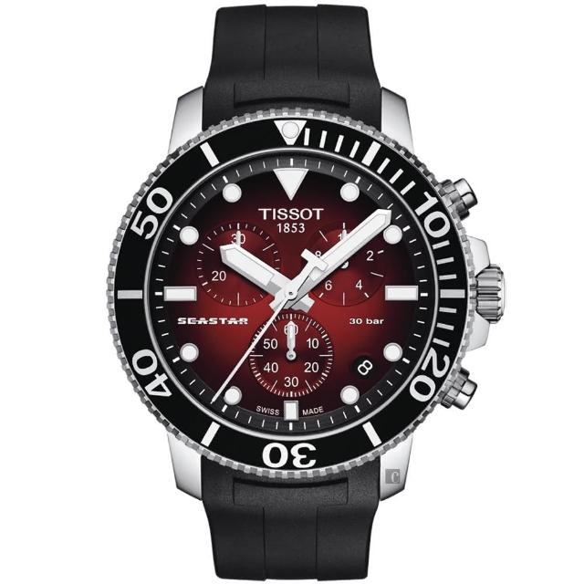 【TISSOT 天梭】水鬼 Seastar 1000 海洋之星300米潛水石英計時手錶-紅/45.5mm(T1204171742100)