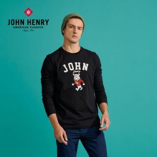 【JOHN HENRY】美式刺繡徽章長袖T恤-黑