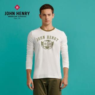 【JOHN HENRY】美式徽章印花長袖T恤-白