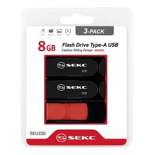 【SEKC】SEU220 8GB USB2.0 伸縮式隨身碟(3入組)