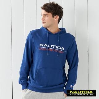 【NAUTICA】COMPETITION素面撞色LOGO連帽長袖T恤(藍色)