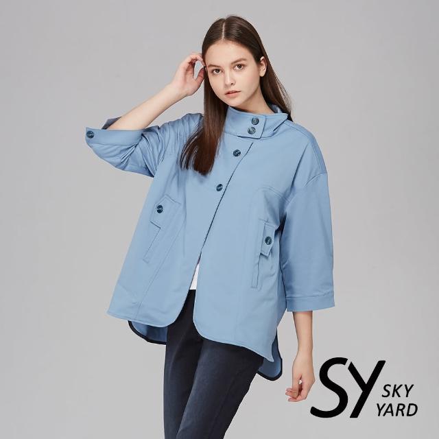 SKY YARD【SKY YARD】開襟立領雙釦七分袖外套(藍色)