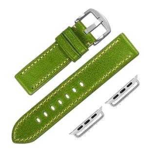 【Watchband】Apple Watch / 38.40.42.44mm / 蘋果手錶替用錶帶 蘋果錶帶 中厚款 真皮錶帶(綠色)