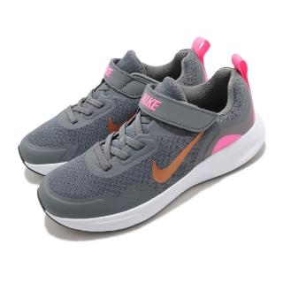 【NIKE 耐吉】休閒鞋 WearAllDay 運動 童鞋 輕量 透氣 舒適 避震 魔鬼氈 中童 灰 粉(CJ3817-006)
