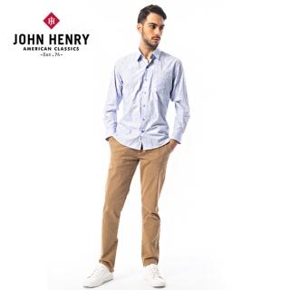 【JOHN HENRY】滿版雪花條紋長袖襯衫-藍