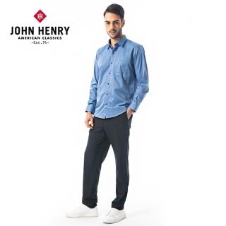 【JOHN HENRY】吸濕排汗幾何車縫線長袖襯衫-深藍