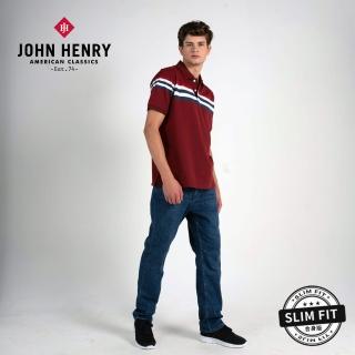 【JOHN HENRY】Hi CoolR美式條紋百搭短袖POLO-紅