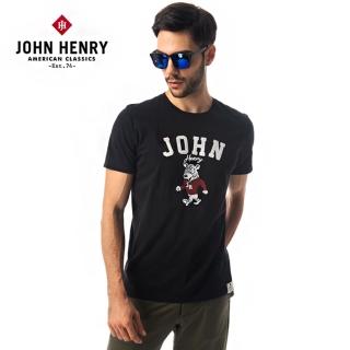 【JOHN HENRY】美式刺繡徽章短袖T恤-黑