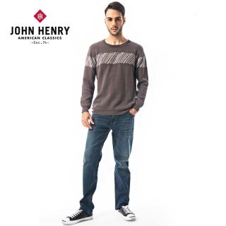 【JOHN HENRY】帶狀斜線休閒針織上衣-灰