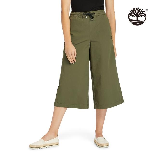 【Timberland】女款軍綠色防潑水鬆緊寬褲(A2CVMA58)