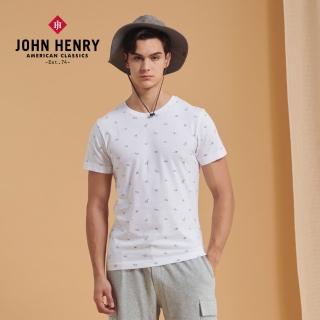 【JOHN HENRY】幾何野生動物短袖T恤-白