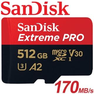 【SanDisk 晟碟】512GB 170MB/s Extreme Pro microSDXC U3 V30 A2 記憶卡(平輸 附轉卡)