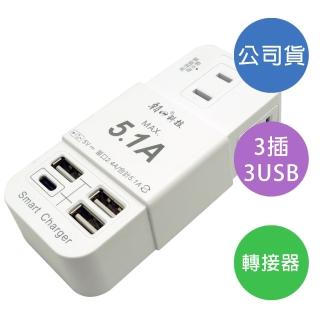 【朝日電工】PTP-R20U 2P高溫斷電3插+4USB分接器 轉接器
