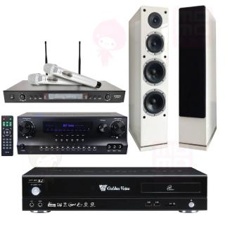 【金嗓】點歌機4TB+擴大機+無線麥克風+喇叭(CPX-900 R2+DW1+SR-928PRO+AS-168白色)