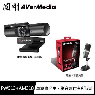 【圓剛】PW513 極致 4K UHD 網路攝影機 台灣製+AM310 黑鳩 高音質USB麥克風 直播專用