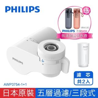 【Philips 飛利浦】超濾龍頭型4重plus 5層過濾 3段式 日本原裝淨水器 -濾芯共2入(AWP3754-1+1)