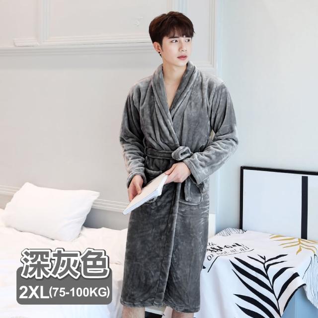 【ONE HOUSE】韓版升級加厚法蘭絨親膚睡袍 加長多色選 刷毛保暖睡衣發熱衣(1入)