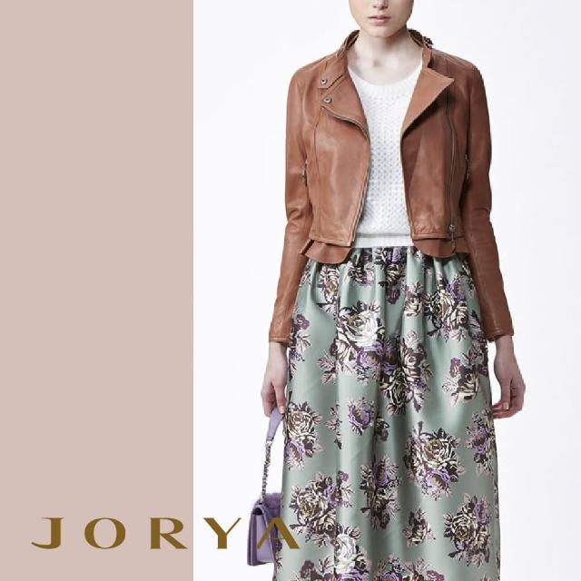 JORYA【JORYA】H1402101法式小荷葉邊微高領羊皮外套