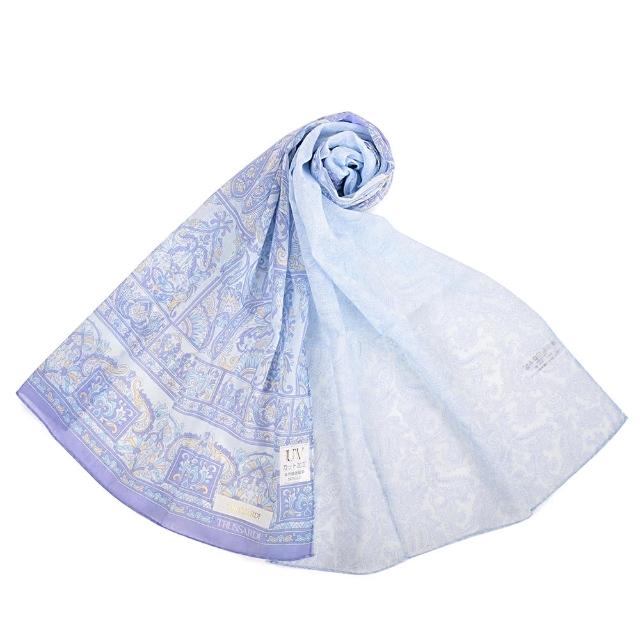 【TRUSSARDI】古典歐風變形蟲圖案純綿抗UV薄圍巾(藍紫色)