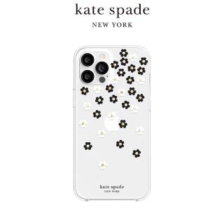 【KATE SPADE】iPhone 12 mini 5.4吋手機保護殼/套(黑白小花+金色鑲鑽)