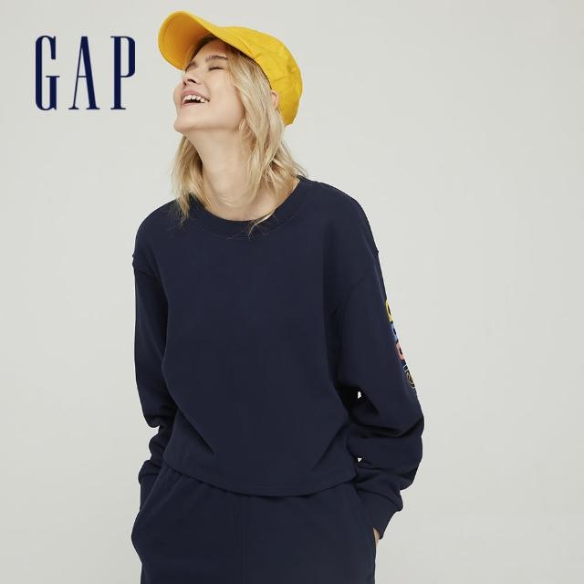 GAP【GAP】女裝 Logo碳素軟磨休閒上衣(697386-海軍藍)