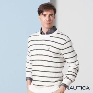 【NAUTICA】經典條紋長袖針織衫(白色)