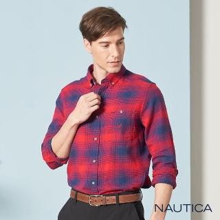 【NAUTICA】撞色波紋圖騰長袖襯衫(紅色)