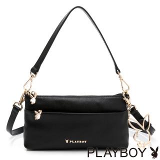 【PLAYBOY】斜背小包附長短背帶 摩登時代系列(黑色)