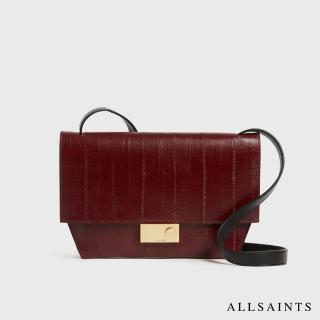 【ALLSAINTS】HARLEY 細緻動物紋金色鎖扣可調式背帶牛皮斜背包-暗紅