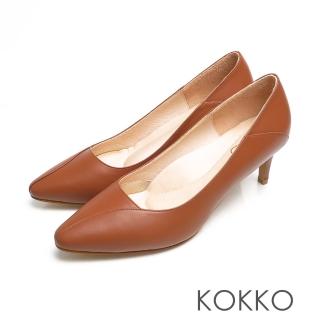 【KOKKO 集團】經典尖頭簡約小牛皮透氣細跟(焦糖色)