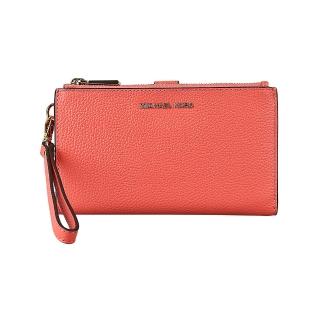 【Michael Kors】MICHAEL KORS JET SET金字LOGO荔枝紋牛皮7卡雙拉鍊釦式手拿長夾(葡萄柚橘)
