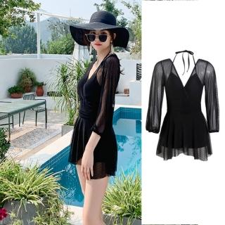 【泳衣果】泳衣泳裝范萍鋼圈紗長袖連身泳衣游泳衣(M-2L)