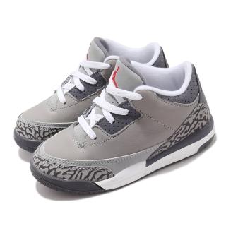 【NIKE 耐吉】籃球鞋 Jordan Retro 3 童鞋 經典款 爆裂紋 復刻 穿搭 小童 灰 白(832033-012)