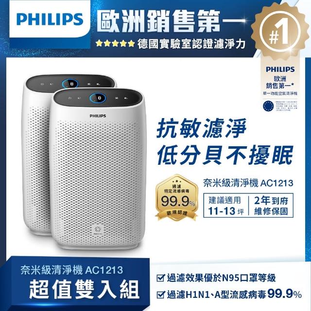 【Philips 飛利浦】奈米級舒眠抗敏空氣清淨機(AC1213 雙入組)