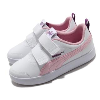 【PUMA】休閒鞋 Courtflex V2 運動 童鞋 基本款 簡約 魔鬼氈 舒適 穿搭 中童 白 粉(37154315)
