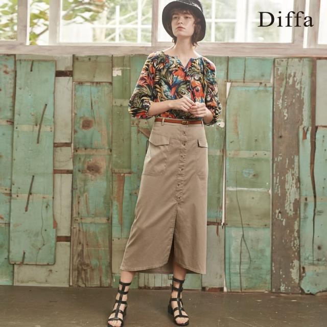 Diffa【Diffa】棉質開衩鈕釦長裙