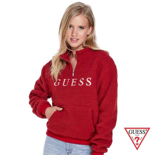 【GUESS】女裝-羊羔毛長袖上衣-紅(Q93L06R03N0G532)