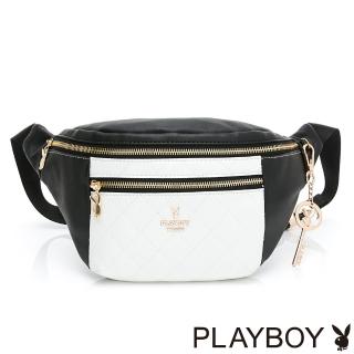 【PLAYBOY】單肩背/腰包 黑白摩登系列(黑色)