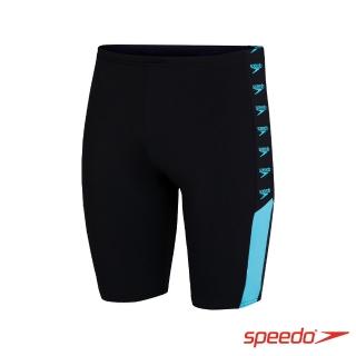 【SPEEDO】男 運動及膝泳褲 Boom Logo Splice(黑/藍)