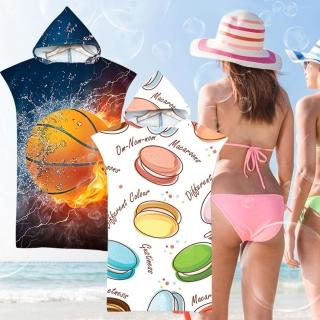 【EZlife】時尚印花連帽沙灘毛巾衣