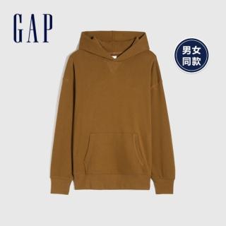 【GAP】男女同款 碳素軟磨 法式圈織系列 簡約連帽休閒上衣(704838-棕色)