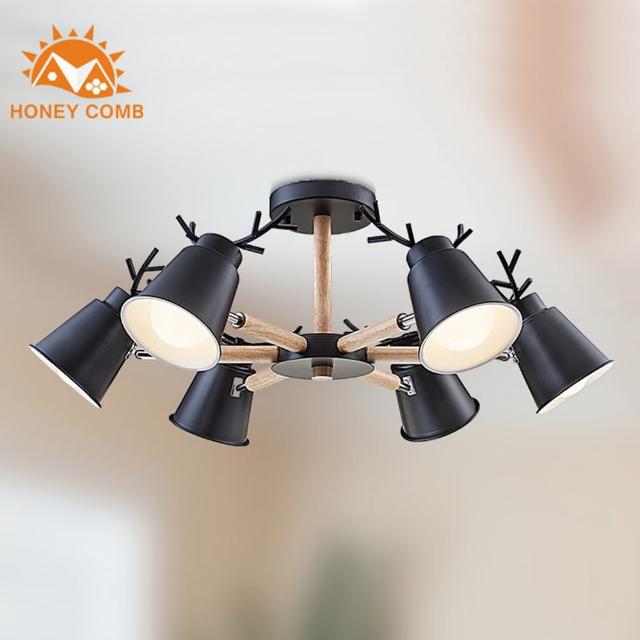 【Honey Comb】北歐風複刻版原木半吸頂六燈(MK818-6)