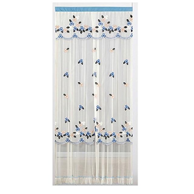 【巴芙洛】蕾絲紗刺繡雙層防蚊門簾90*200cm兩用式門簾/免打孔/門簾/魔術貼/防蚊門簾/穿桿門簾