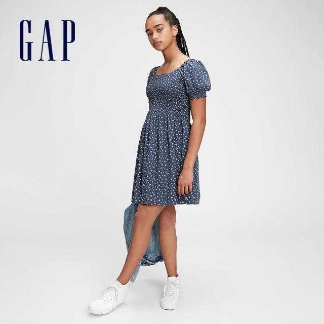 GAP【GAP】女童 甜美彈力泡泡袖洋裝(679868-藍色)