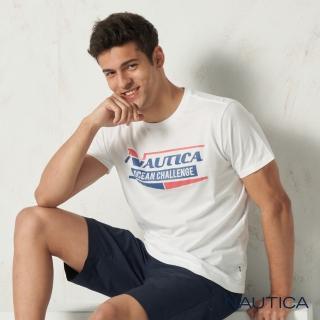 【NAUTICA】時尚撞色LOGO圖騰短袖T恤(白色)