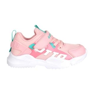 【LOTTO】19-23CM_女中童輕量跑鞋-運動 慢跑 路跑 魔鬼氈 粉紅綠白(LT0AKR1793)